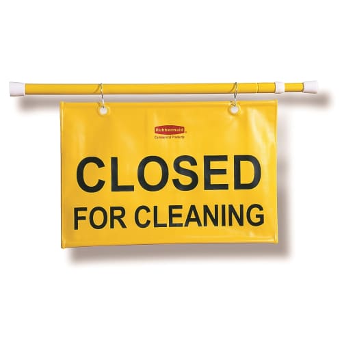 Rubbermaid English Only Closed for Cleaning Hanging Doorway Safety Sign, Yellow